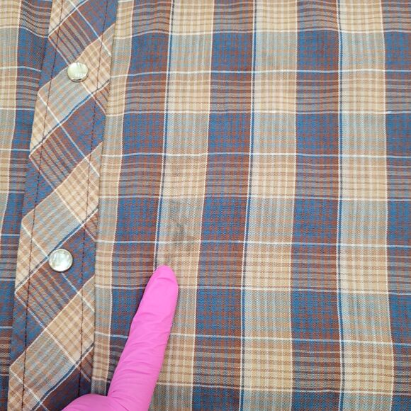 Vintage 80s Shadow Plaid Pearl-Snap Shirt M 19x29 Shirttail - Picture 2 of 16